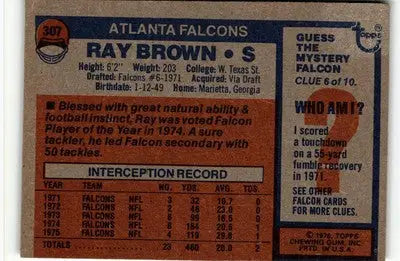 1976 Topps Ray Brown Atlanta Falcons football card displayed in the product