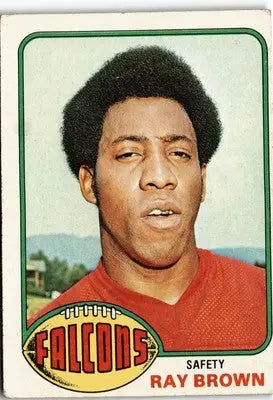 Vintage Ray Brown football card from 1976 Topps featuring Ray Brown of the Atlanta Falcons