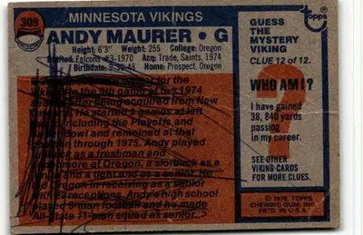 1976 Topps #309 Andy Maurer - Football Card Single