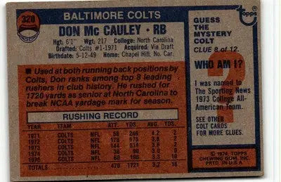Vintage 1976 Topps Don McCauley Football Card featuring Baltimore Colts player