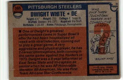 Dwight White football card from 1976 Topps #365 showcasing Dwight White football memorabilia