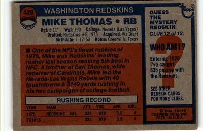 1976 Topps Mike Thomas football card featuring Thomas football memorabilia