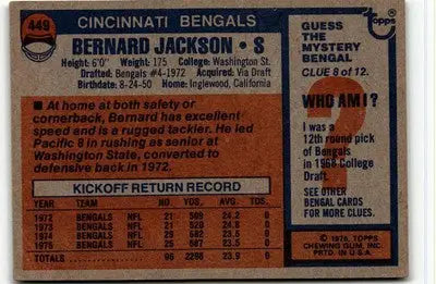 Vintage 1976 Topps Bernard Jackson football card featuring Bernard Jackson football memorabilia