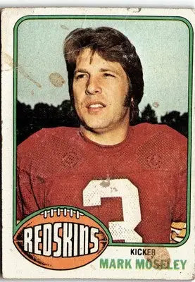 Vintage football card of Mark Moseley from the Washington Redskins 1976 Topps series