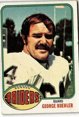 Vintage football card featuring George Buehler from the 1976 Topps Oakland Raiders series