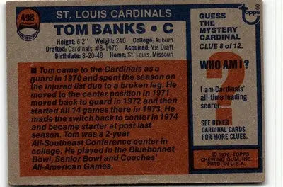 Football card of Tom Banks from the 1976 Topps #498, Louis Cardinals collectible