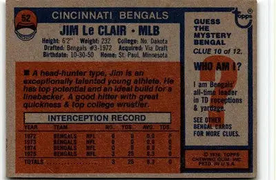 1976 Topps #52 Jim LeClair - Football Card Single