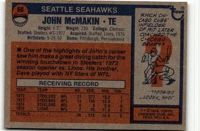 Vintage football card of John McMakin from 1976 Topps #66 showcasing Mcmakin vintage football memorabilia