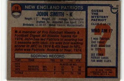 1976 Topps #78 John Smith - Football Card Single