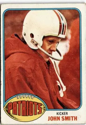 Vintage John Smith football card from 1976 Topps featuring England Patriots player