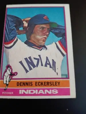 1976 Topps - Dennis Eckersley #98 (RC). Cleveland Indians. off center. EX - Baseball Card Single