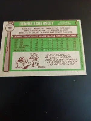 1976 Topps - Dennis Eckersley #98 (RC). Cleveland Indians. off center. EX - Baseball Card Single