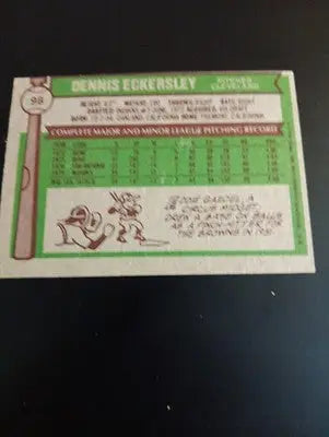 1976 Topps - Dennis Eckersley #98 (RC). Cleveland Indians. off center. EX - Baseball Card Single