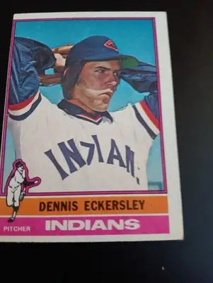 1976 Topps - Dennis Eckersley #98 (RC). Cleveland Indians. off center. EX - Baseball Card Single