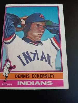 1976 Topps - Dennis Eckersley #98 (RC). Cleveland Indians. off center. EX - Baseball Card Single
