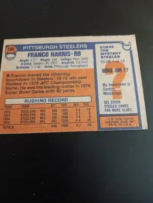 1976 Topps - Franco Harris #100. Pittsburgh Steelers. EX - EX+