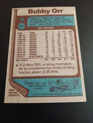 1977-78 Topps - Bobby Orr #251. Chicago Black Hawks. EX - Hockey Card Single