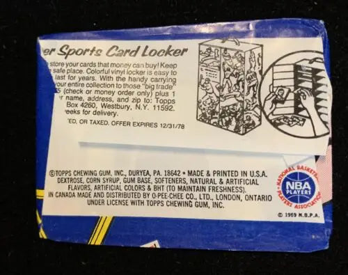 Vintage sports card locker advertisement featuring Topps NBA trading empty card wrappers
