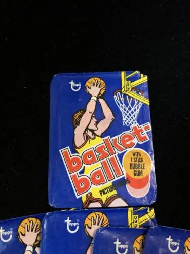Vintage Topps NBA Trading empty card wrappers and gum pieces from 1977-78 collection