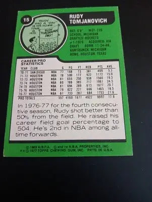 1977-78 Topps - Rudy Tomjanovich #15 White Back. Houston Rockets. EX - NRMT - Basketball Card Single