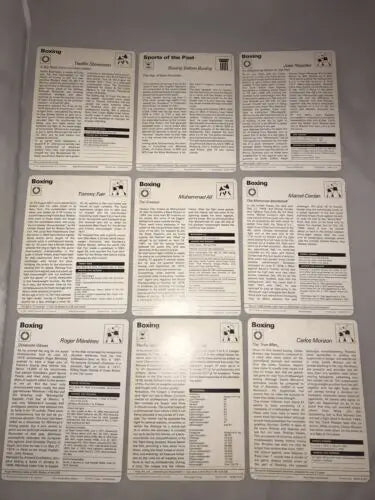 Nine boxing cards in the 1977 Sportscaster Boxing Lot featuring Muhammad Ali Tommy Farr