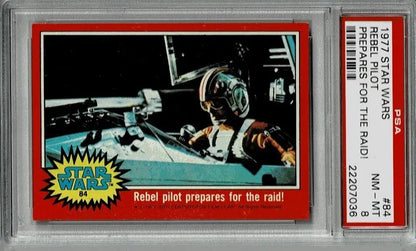 Graded Topps Star Wars trading card of Rebel Pilot Prepares for Raid PSA 8