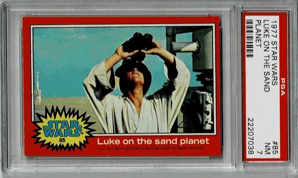 Graded Topps Star Wars trading card featuring Luke on the Sand Planet PSA 7 condition