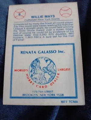 1977 TCMA Renata Galasso #8 Willie Mays. New York Giants. EX - Baseball Card Single