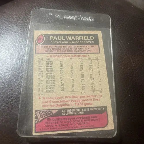 1977 Topps Paul Warfield football card from sports trading and trading card collection