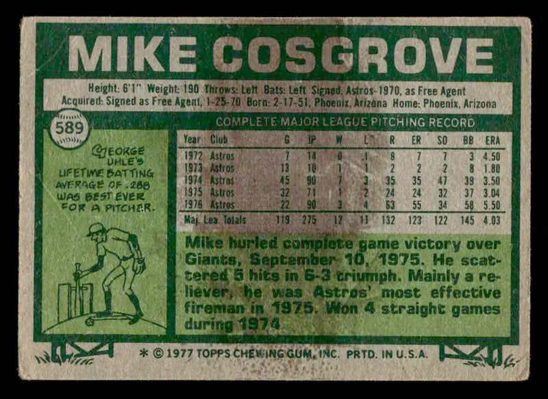1977 Topps #589 Mike Cosgrove - Baseball Card Single