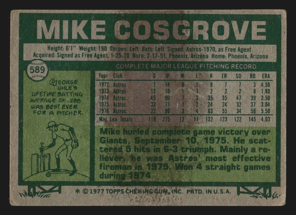 1977 Topps #589 Mike Cosgrove Houston Astros - Baseball Card Single