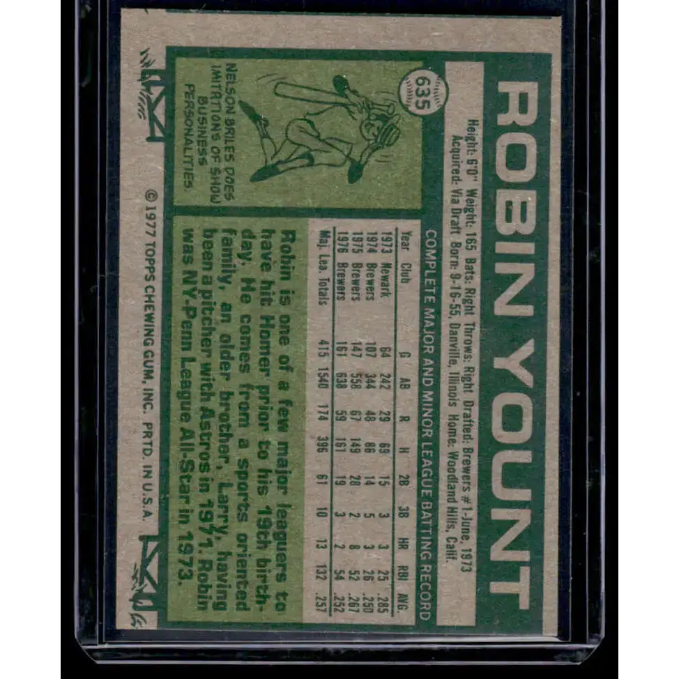 1977 Topps #635 Robin Yount EX Milwaukee Brewers Baseball Card - Baseball Card Single