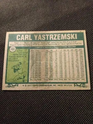 1977 Topps - Carl Yastrzemski #480. Red Sox. smudge on back. VG+ - Baseball Card Single