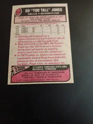 1977 Topps - Ed ’Too Tall’ Jones #314. Dallas Cowboys. EX - EX+
