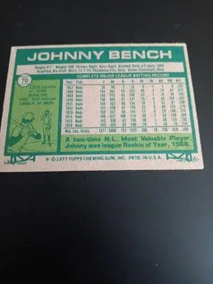 1977 Topps - Johnny Bench #70. NL All Stars. Reds. NRMT+ - Baseball Card Single