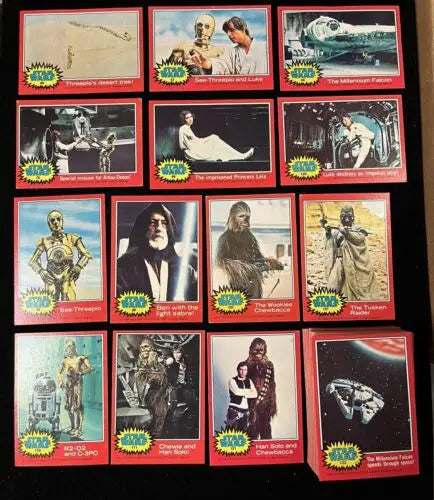 Vintage Topps Star Wars Series Two trading cards displayed in a complete set