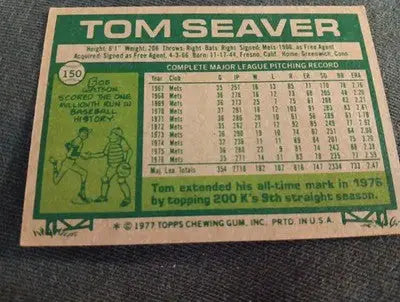 1977 Topps - Tom Seaver #150. NY Mets. EX - Baseball Card Single