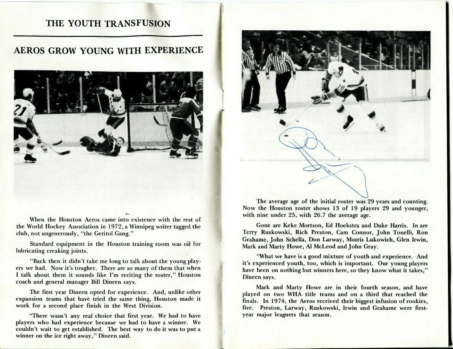 Vintage 1977 WHA Houston Aeros Booster Banquet Program featuring Gordie Howe and Lund Preston