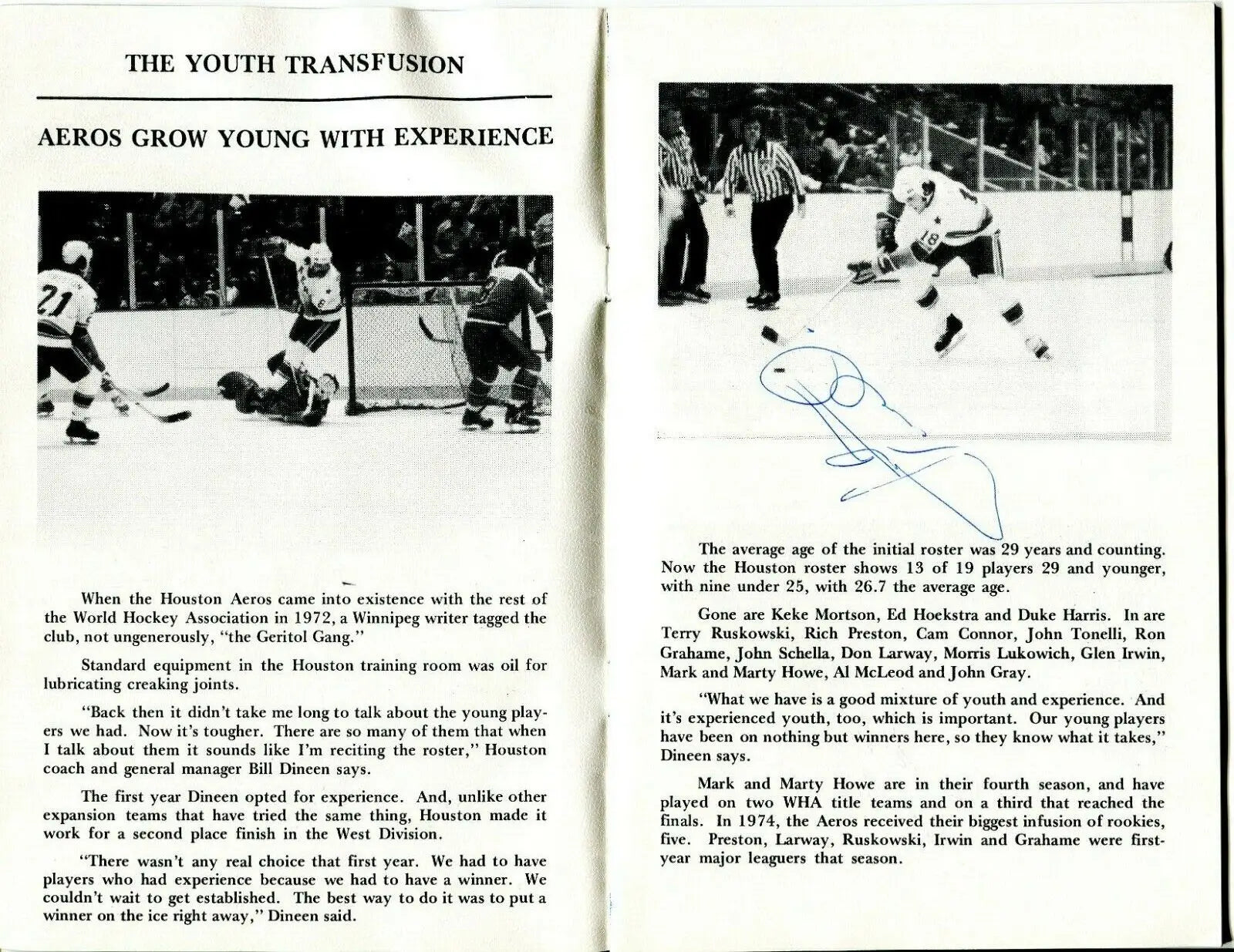 Vintage 1977 WHA Houston Aeros Booster Banquet Program featuring Gordie Howe and Lund Preston