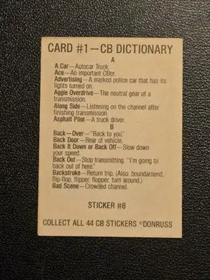 1978 Donruss CB Convoy Code Stickers #8 Smokey On Four Legs - Other