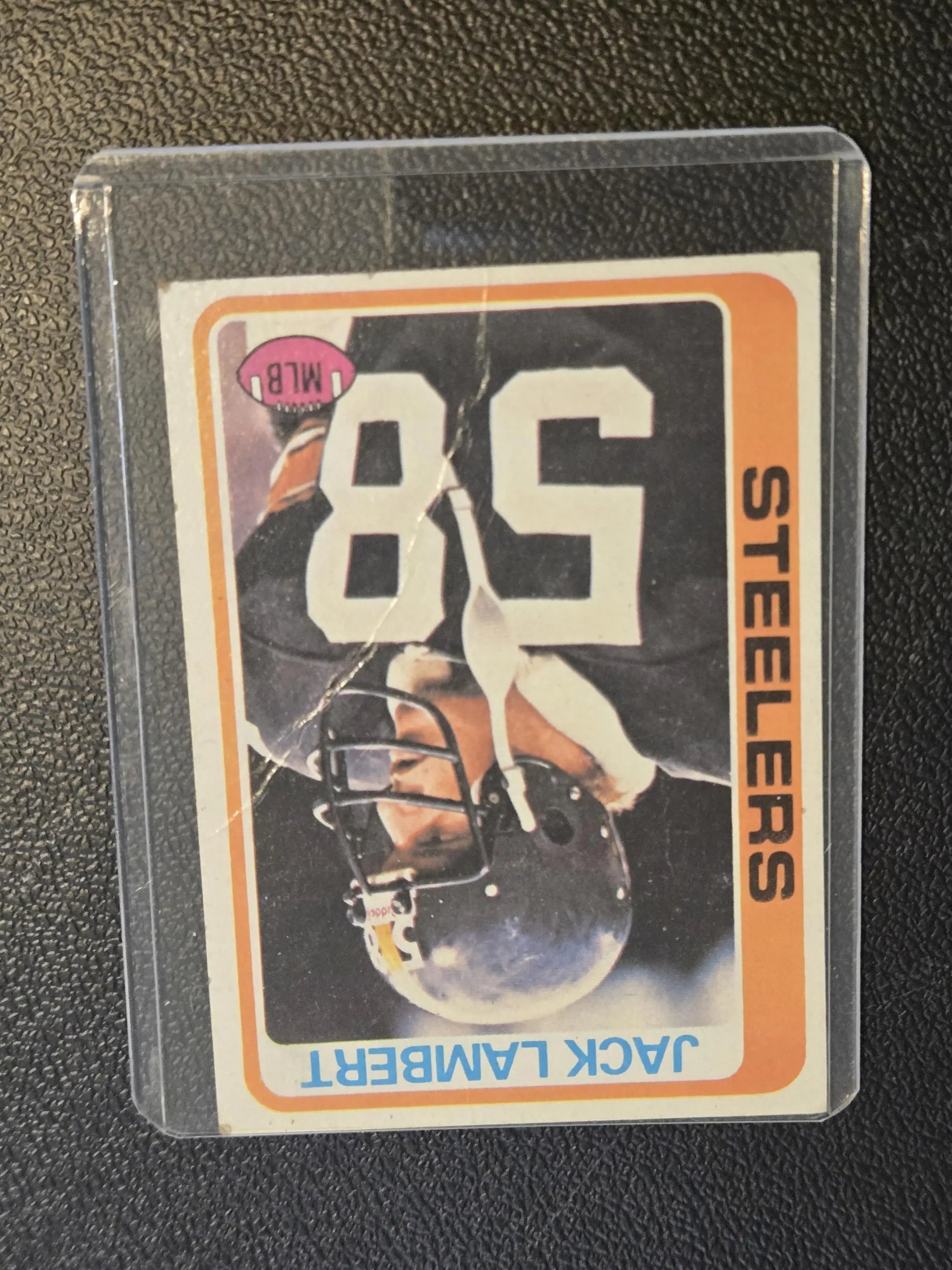 Pittsburgh Steelers Jack Lambert 1978 Topps football card in clear plastic sleeve