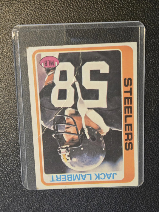 Pittsburgh Steelers Jack Lambert 1978 Topps football card in clear plastic sleeve
