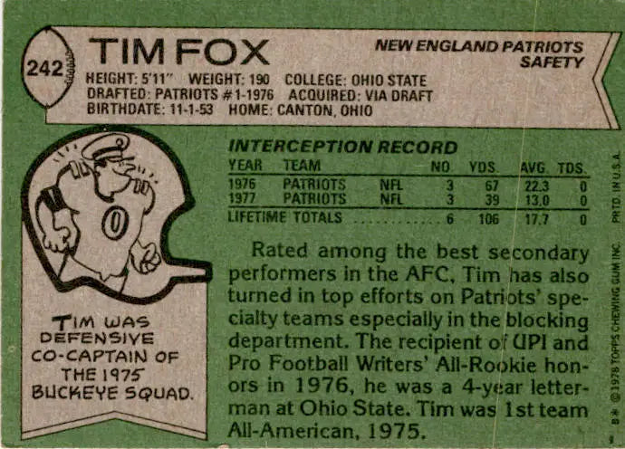 1978 Topps #242 Tim Fox - Football Card Single