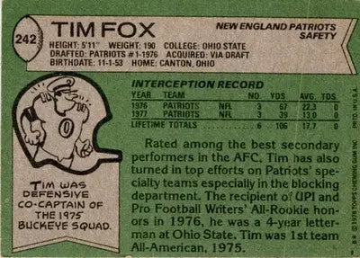 1978 Topps #242 Tim Fox - Football Card Single