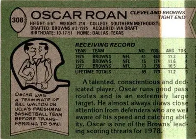 1978 Topps #308 Oscar Roan - Football Card Single