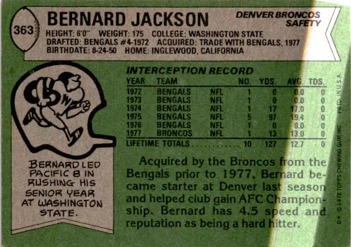 1978 Topps #363 Bernard Jackson - Football Card Single