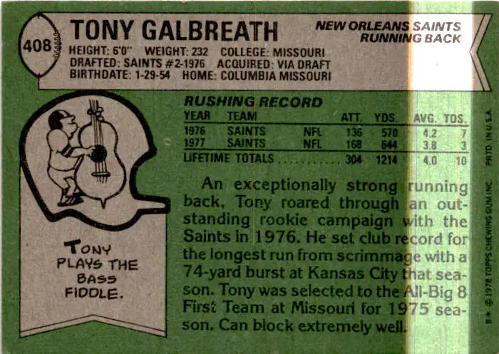 1978 Topps #408 Tony Galbreath - Football Card Single