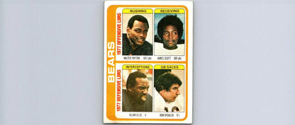 1977 Bears football card featuring Walter Payton, James Scott, Allan Ellis in top condition