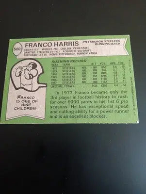 1978 Topps - All-Pro Franco Harris #500. Steelers. NRMT+