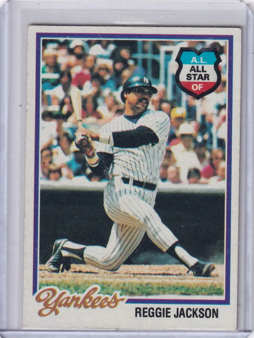 1982 Topps Reggie Jackson All-Star baseball card displayed in 1978 Topps Baseball York Yankees product